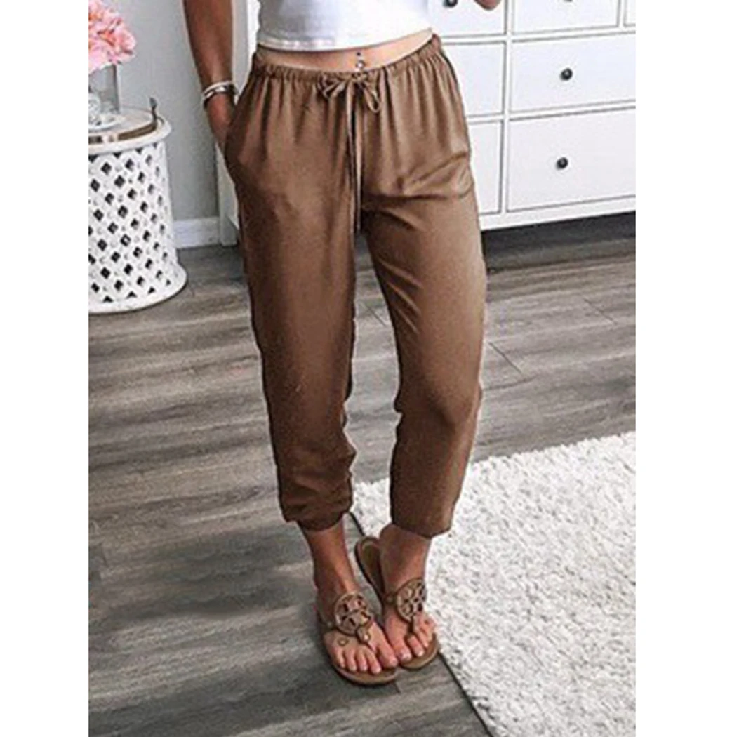 Осенне зимние спортивные костюмы 2019 Новые Женские однотонные штаны со шнуровкой