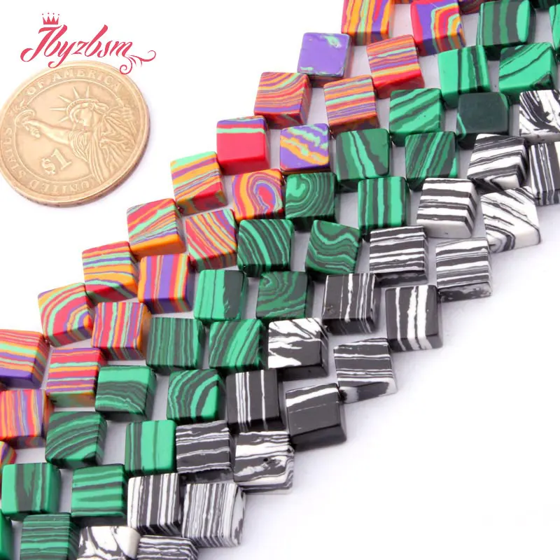 8 мм Гладкий квадратный зеленый красный черный Manmade Малахитовый Камень Бисер для