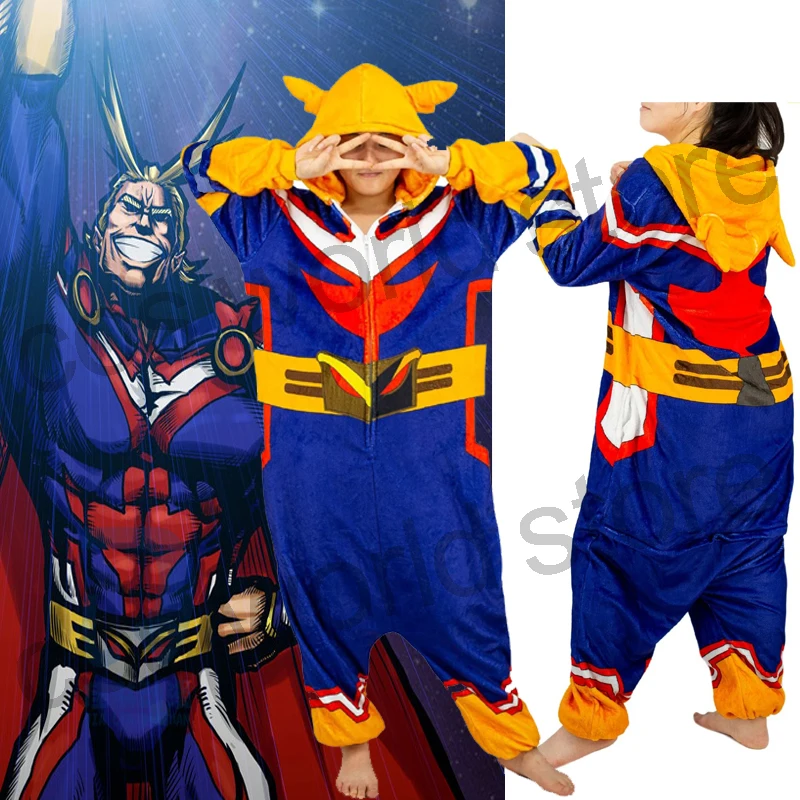 

Anime My Hero Academia All Might Cosplay Cartoon Pajamas Adult Unisex Bathrobe Flannel Jumpsuit Halloween Sleepwear For Unisex