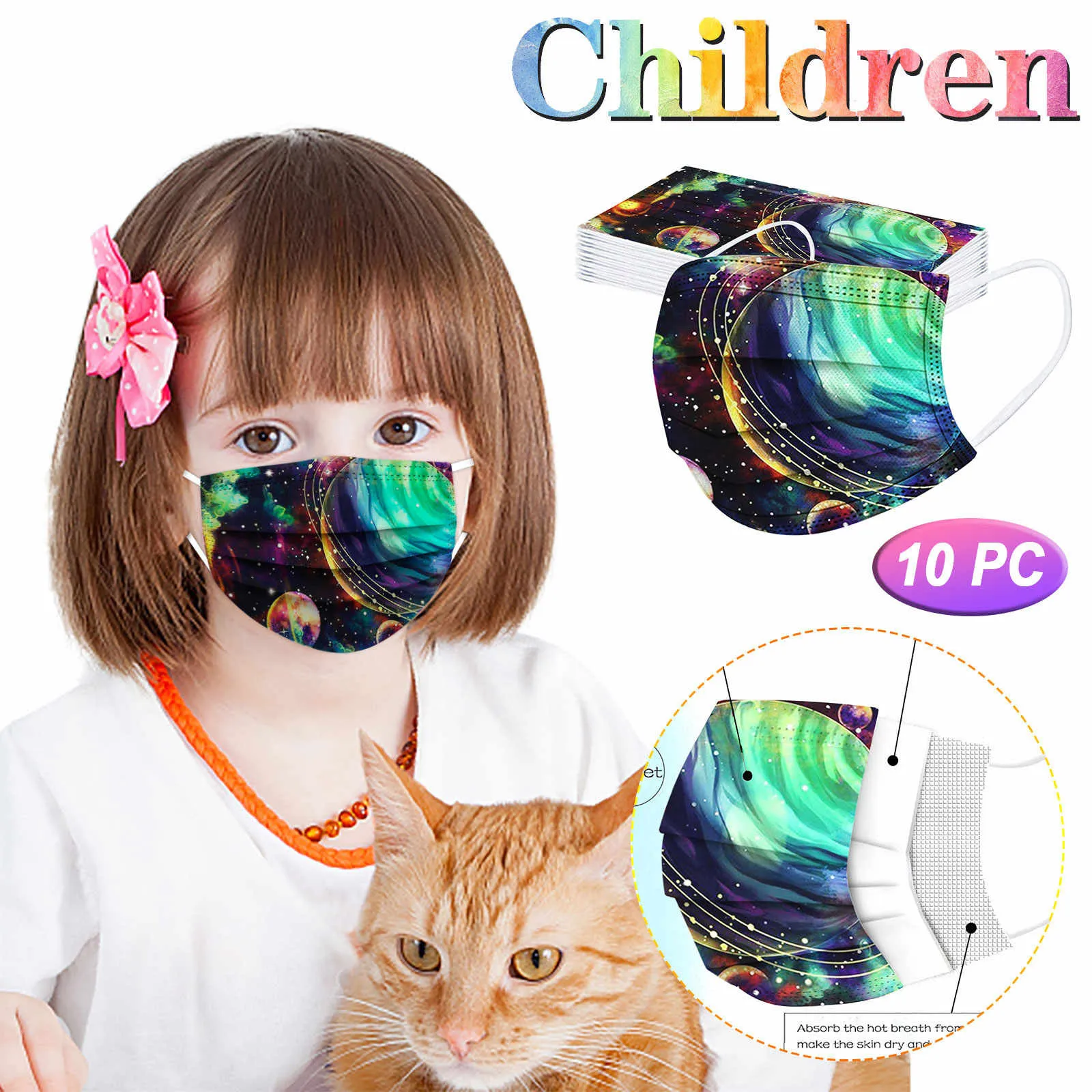 

10pcs Cartoon Disposable Face Mask For Child Disposable Mask 3 Layer Children's Cartoon Print Disposable Mask Halloween Cosplay
