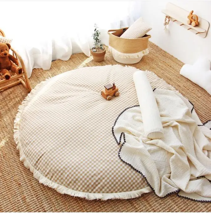 

95CM Round Cushion Pad Home Decor Thick Cotton Pompom Play Mat Crawling Mat Kids Living Room Carpet Floor Rug Baby Room Decor