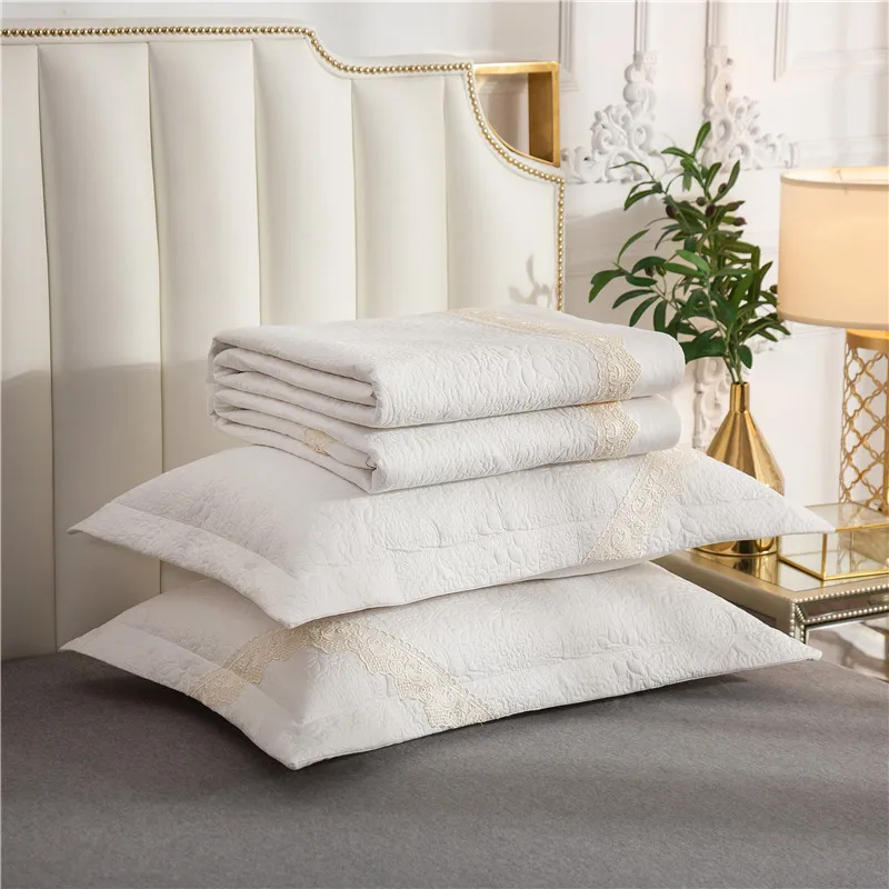 New 1pc 245x245cm and 245x265cm gray white cotton Bedspread and 2pcs pillowcase blanket Duvet Quilt bed cover