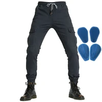 motorcycle cotton protective riding jeans moto knight overall elastic waist tigh feet cargo trousers daily cycling casual pants