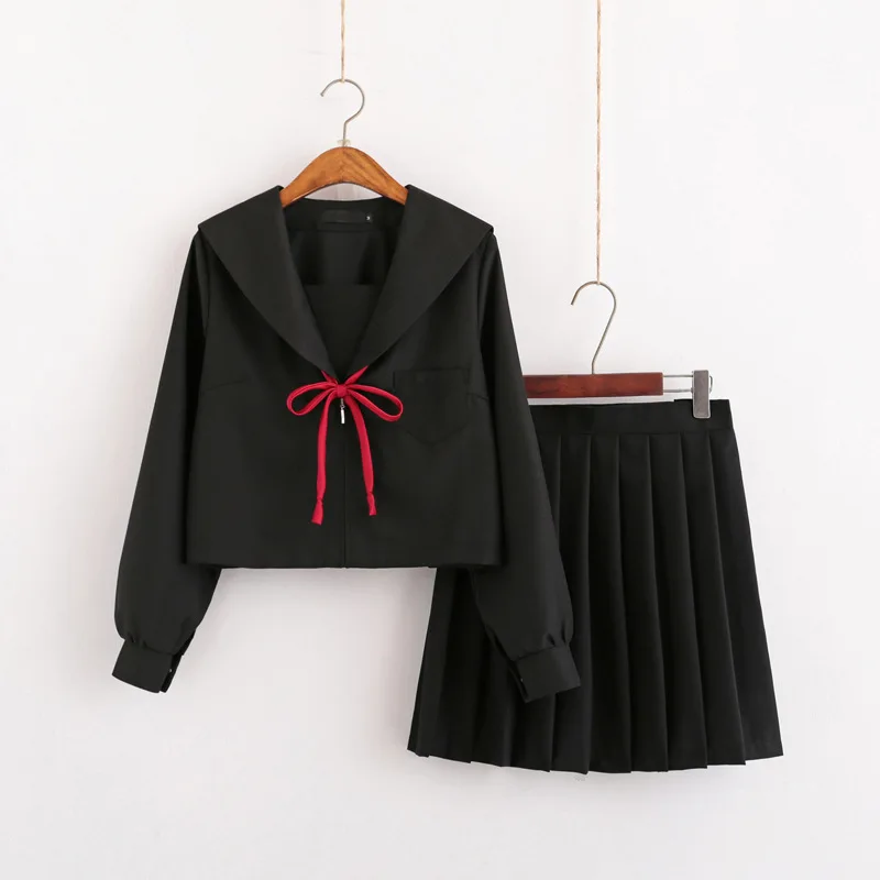 Long-sleeved suit Школьные платья японские Jk униформы черный матросский костюм с галстуком аниме плиссированная юбка униформа платье для старшеклассниц студентов - Цвет: Long-sleeved suit
