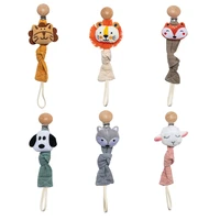 6pcsset baby cotton pacifier chains wood pacifier clip cartoon animal infant soother holder teething toys for newborn