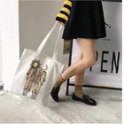Женская Холщовая Сумка-тоут Sun Moon, сумочка для покупок с художественным принтом, Цветочная эстетика, большой емкости