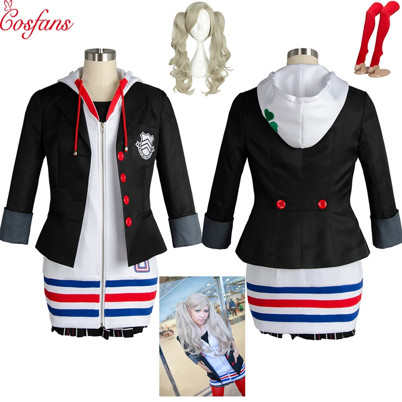

New Ann Takamaki Cosplay Persona 5 Cosplay Anne Costume Full Set Uniform Jacket Shirt Skirt Stockings Vest party Halloween wig