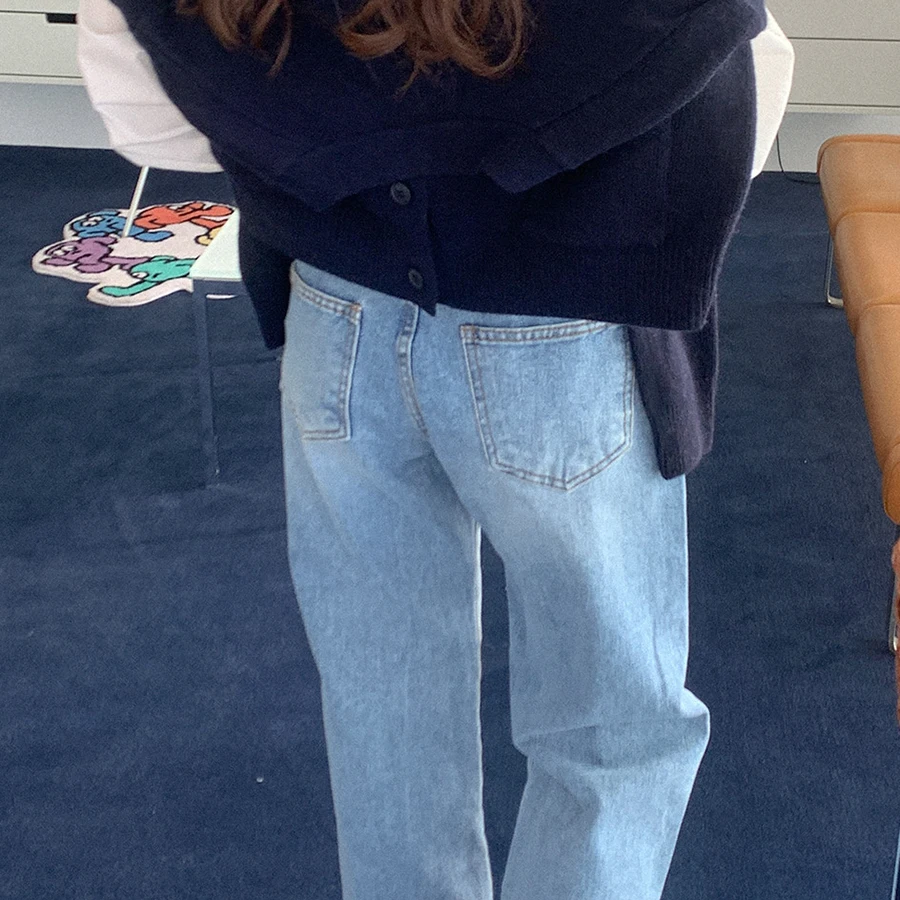 

Mozuleva 2021 New Women Spring Vintage Blue Long Jeans Regular Denim Pants Cotton Trousers Mid Waist