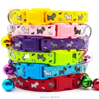 wholesale 100pcs small cats dog collars with bell cat pet collar can adjustable dog puppy bling prints accessorie pet shop