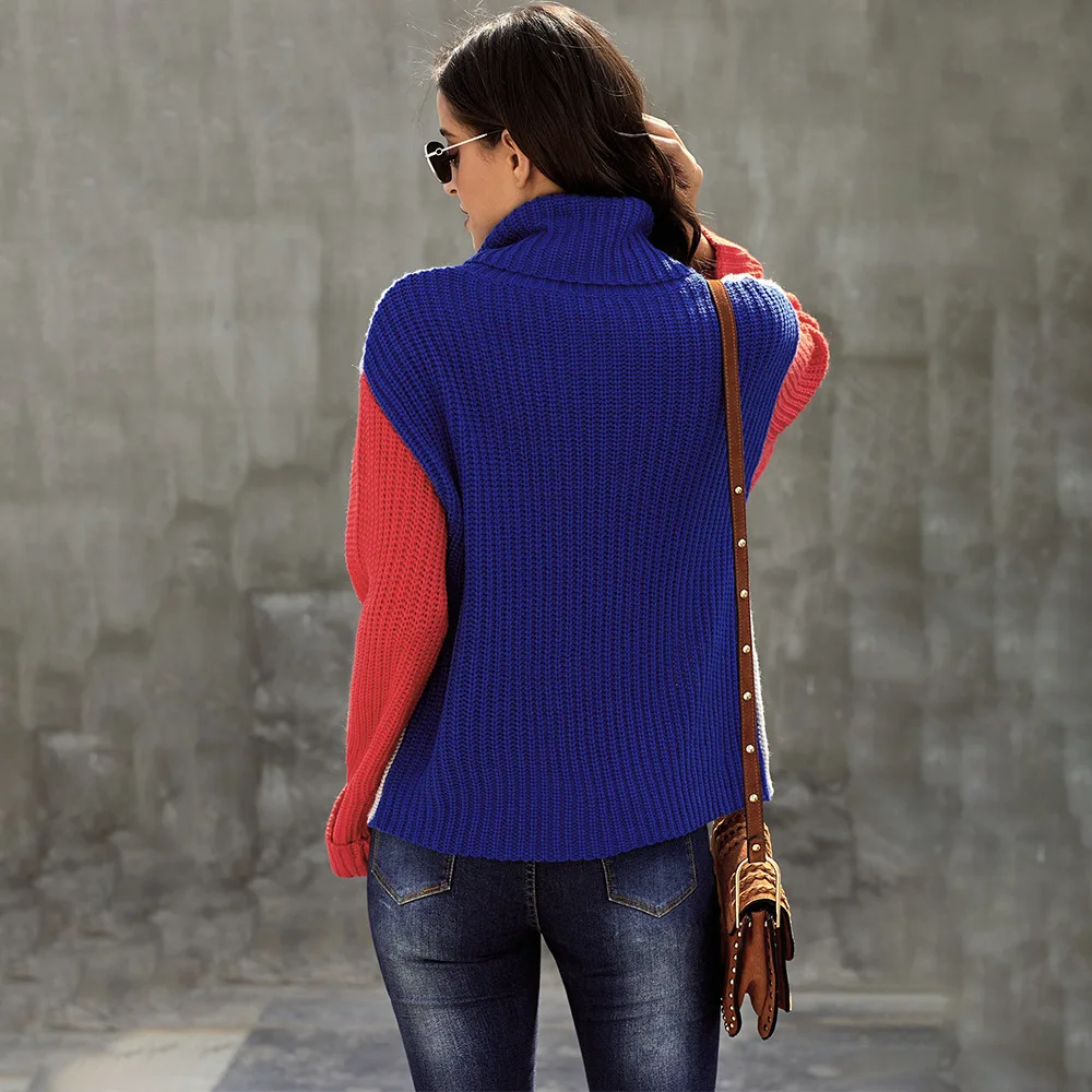 

Women's Loose Turtleneck Stitching Knitted Warm Long-Sleeved Pullover Sweater(High Top Quality)Up to 50%OFF