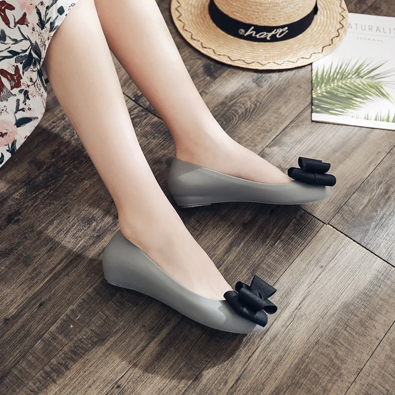 Korean Simple Bow Casual Shoes Fish Mouth Flat Bottom Jelly Shoes Flats Shoes Women Shoes Women Oxford Shoes for Women