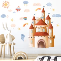 cartoon castle weather wall stickers kindergarten childrens room background clouds sun stars wind diy pvc wall paper