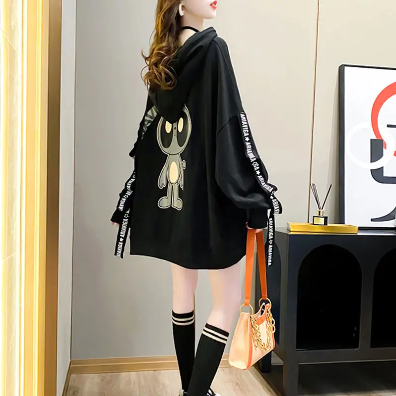 

Cotton Sweater Women's Fashion Ins Spring And Autumn 2021 New Korean Loose Fat Medium Length Top Long-sleeved Pullovers Hoodies