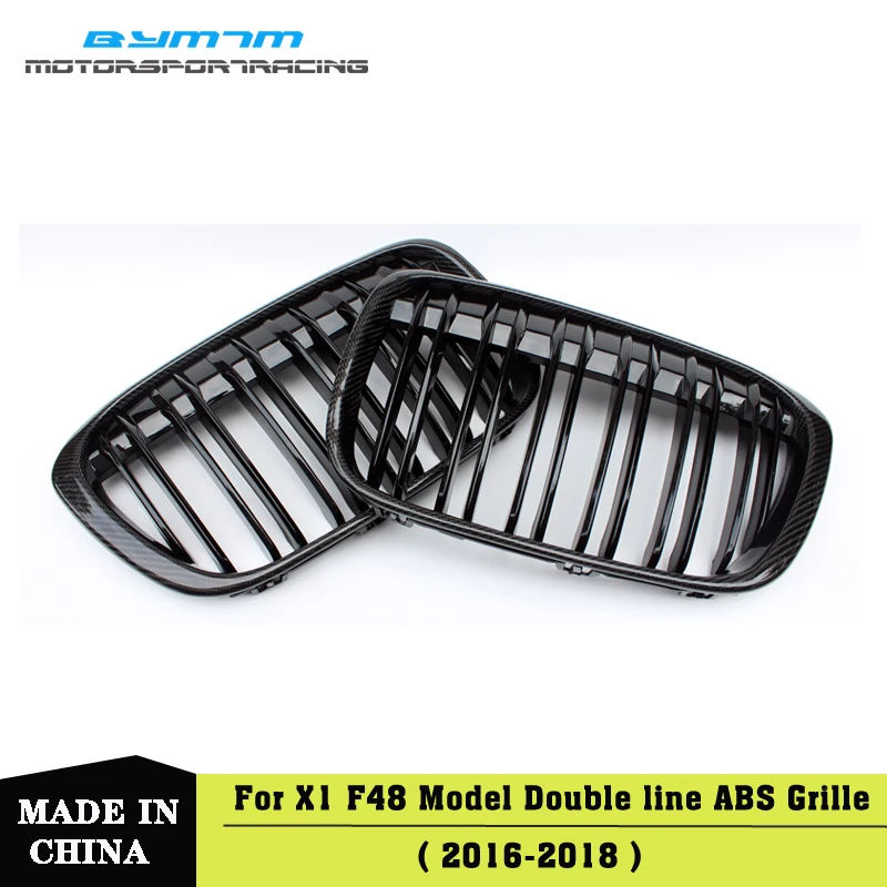 

ABS Double line Bright Matte black Colour Carbon fiber Car Grille For BMW X1 F48 2016-2018