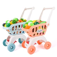kids supermarket shopping groceries cart trolley toys for girls kitchen pretend play house simulation cutting fruits cake toys