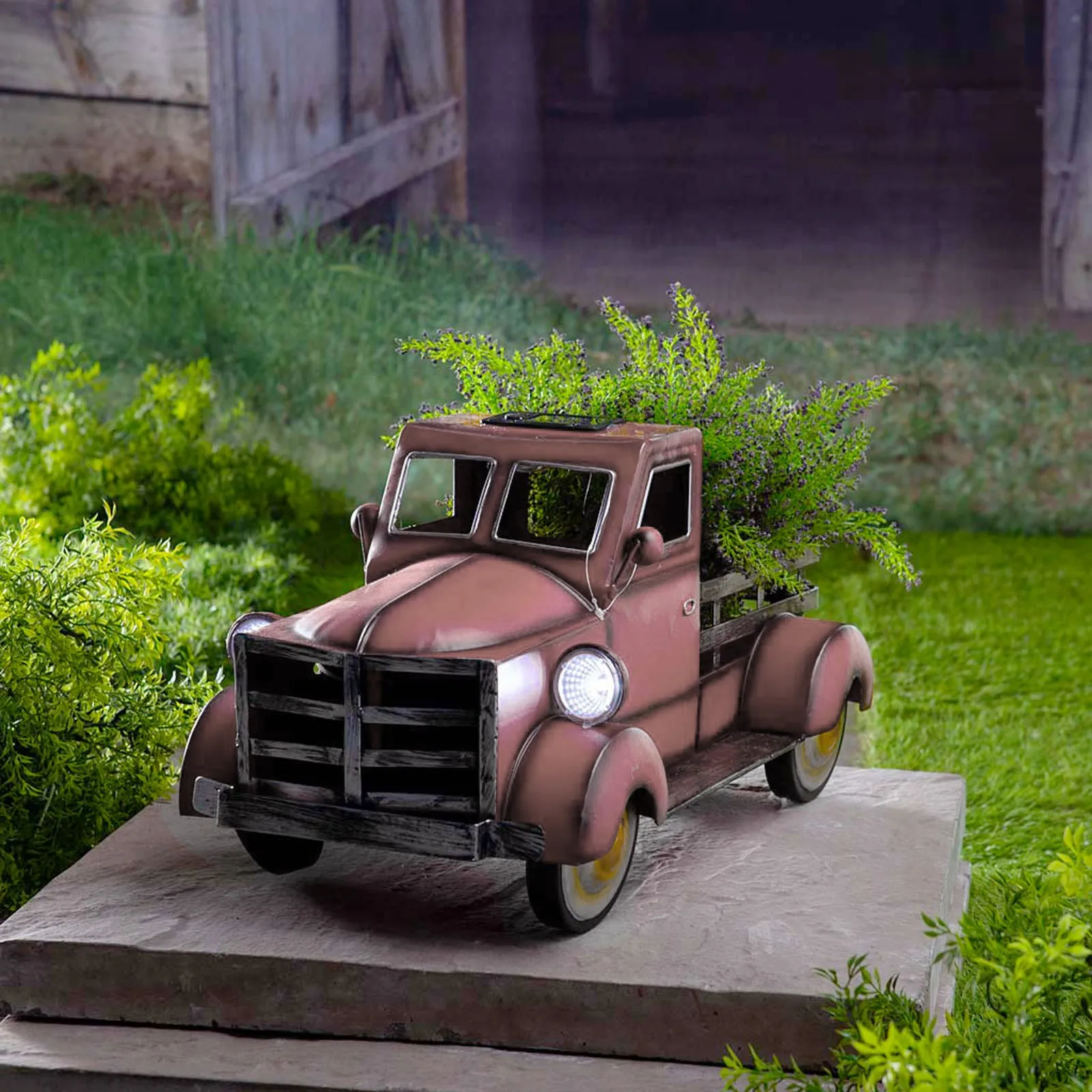 

Vintage Truck Flower Pot With Solar Lamp Pickup Retro Style Solar Pickup Truck Garden Decoration Truck Flower Pot With Car Light
