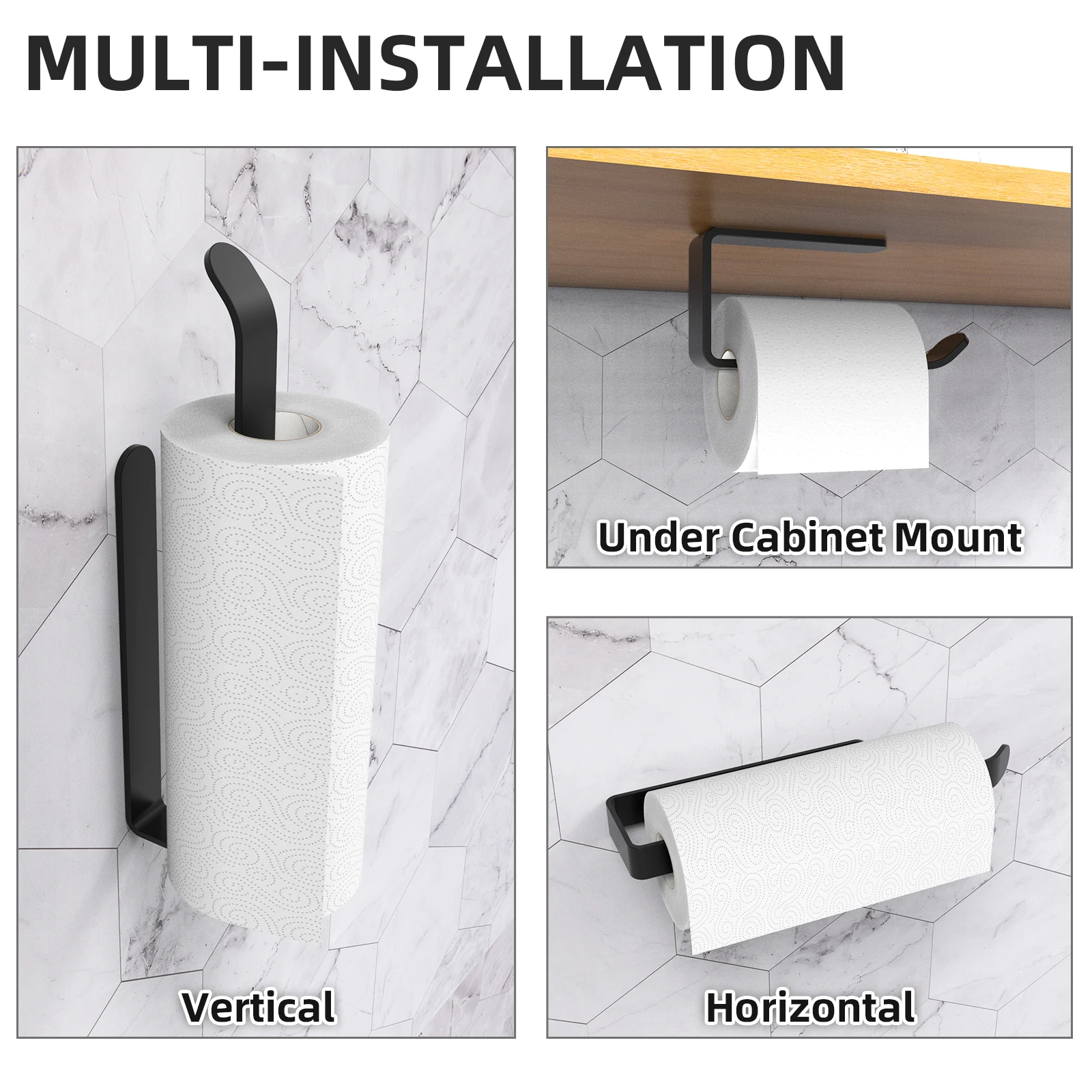 

2PCS Metal Bathroom Accessories Tissue Roll Paper Holder Wall-mounted Kitchen Paper Towel Household Rack Hook Hanger Punch-free