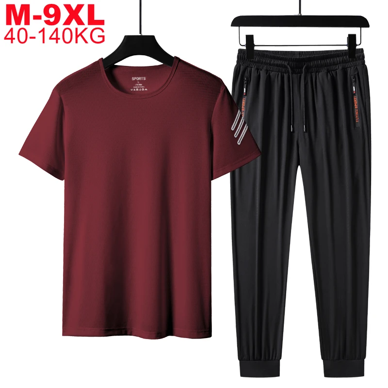 

Большой Размеры 9xl 8xl 7xl наборы спортивной одежды Для мужчин быстросохнущая футболка и штаны спортивный комплект из 2 шт Набор для бегунов Дл...