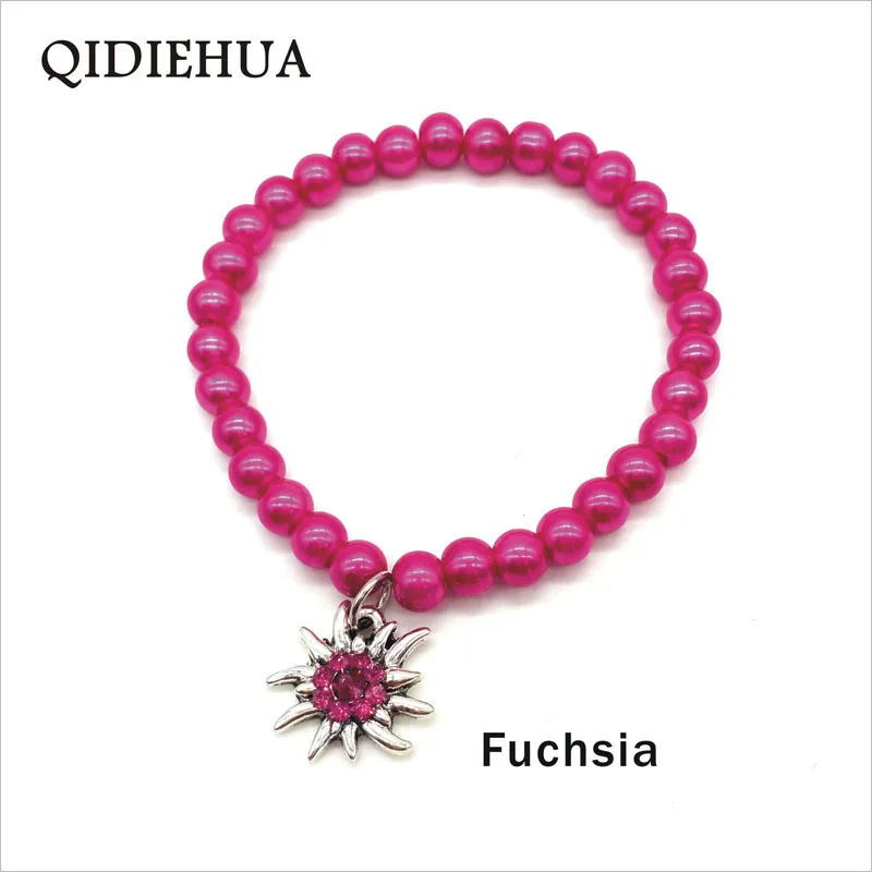 fuchsia Винтажная серебряная подвеска «Эдельвейс», браслет ручной работы из бисера, богемский многоцветный жемчужный браслет для женщин, модный браслет - Окраска металла: fuchsia