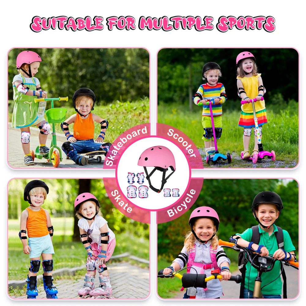 

MOVTOTOP Protective Gear Set Sports Gears Kids Helmet Knee Pads Elbow Pads for Cycling Skateboarding Outdoor Activity (Pi