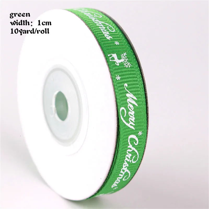 green merry Christma 10/25 ярдов/рулон 10 мм 25 мм 38 мм шелковые рождественские атласные ленты из полиэстера для рукоделия швейная лента материалы ручной работы подарочная упаковка - Цвет: green merry Christma