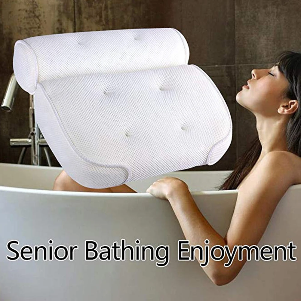 spa bath pillow bathtub pillow with suction cups neck back support thickened bath pillow for home spa tub bathroom accessories free global shipping