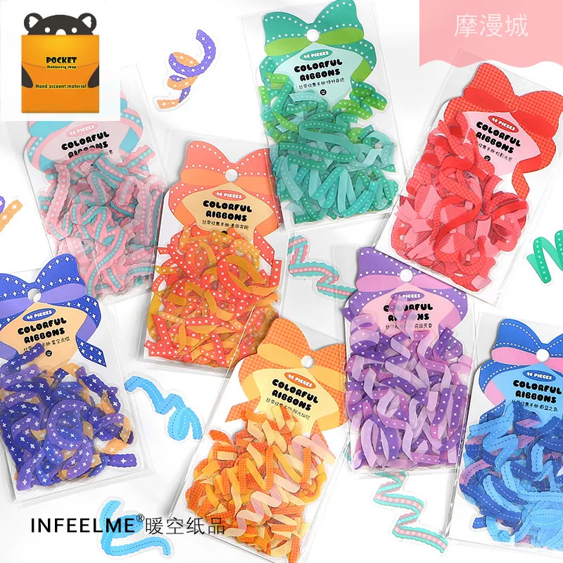 

40 шт. серия лент, цветные карманы, наклейки на фон, креативные карманы, декоративные наклейки из материала, японские канцелярские принадлежн...