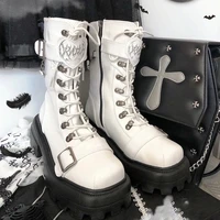 fall 2021 square toe mid heel martens retro punk hot girl platform motorcycle boots cross strap ankle boots for women