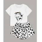 Пижама женская с принтом коровы, ночная рубашка, домашняя одежда, комплект пижам, топ для сна и шорты, # T1G