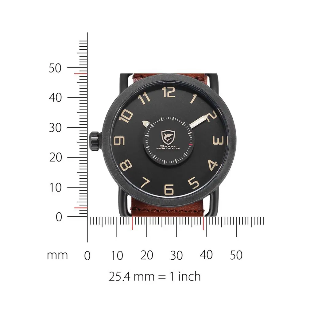 

SH523 Caribbean Rough Shark Sport Watch Turntable Second Hand Fashion Brown Leather Band Quartz Relojes Hombre Creative Watches