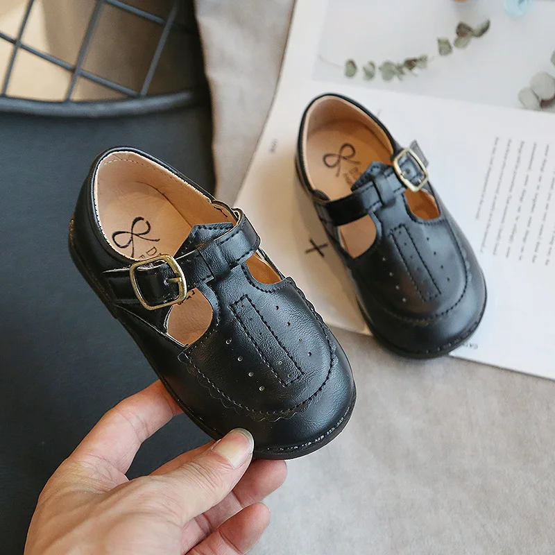 Повседневная кожаная обувь с Т-образным ремешком в британском стиле для