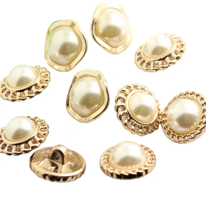 

10pcs/lot Metal Gold Pearl Buttons Plastic Shank for Clothing Accessories Fit Sewing Scrapbooking Garment DIY Decoration
