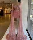 Индивидуальные розовые вечерние платья с блестками 2021, халаты, короткие платья для выпускного вечера с бисером Дубая, Арабская одежда для вечеринки, платье для второго приемника