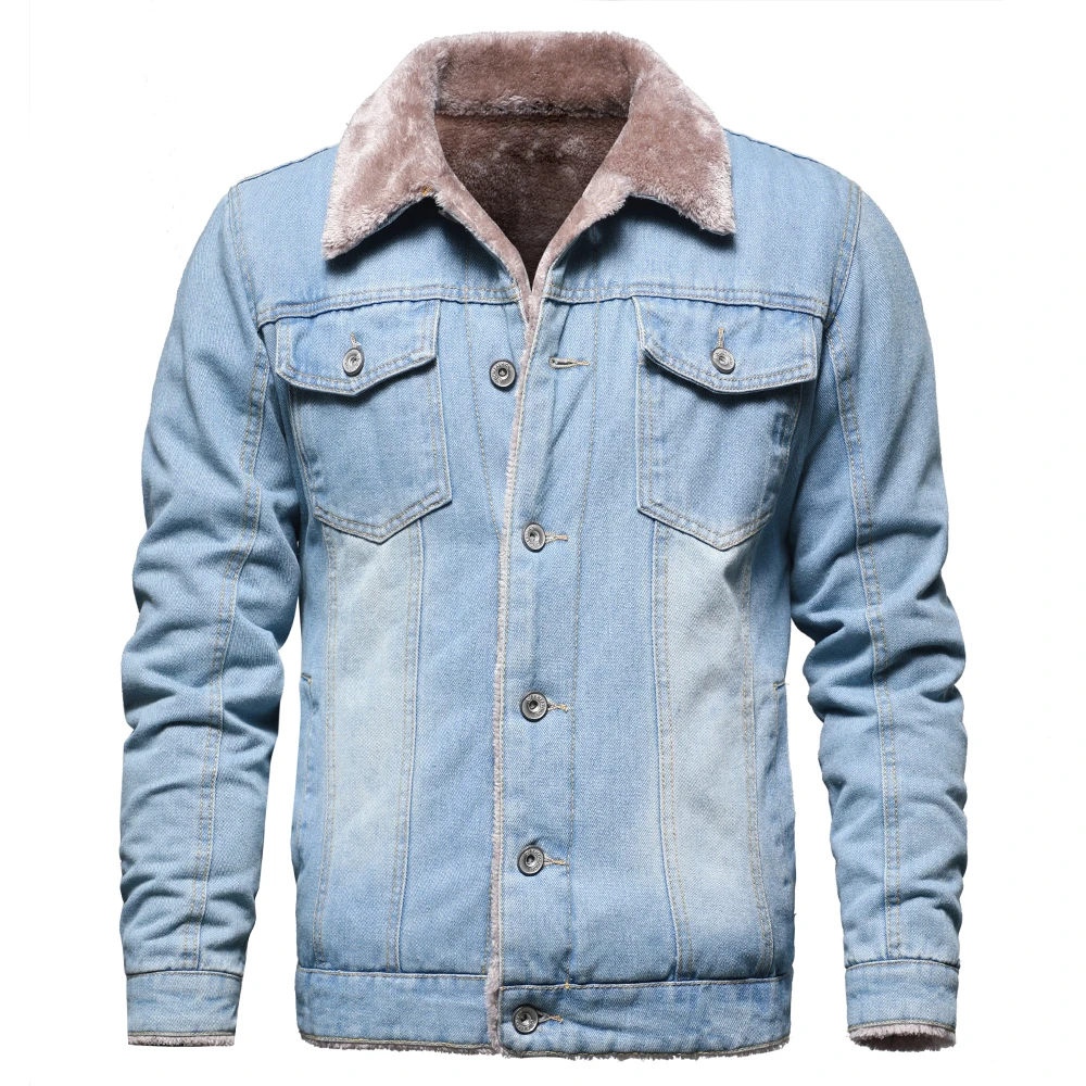 Мужская классическая Теплая Флисовая джинсовая куртка из денима в винтажном