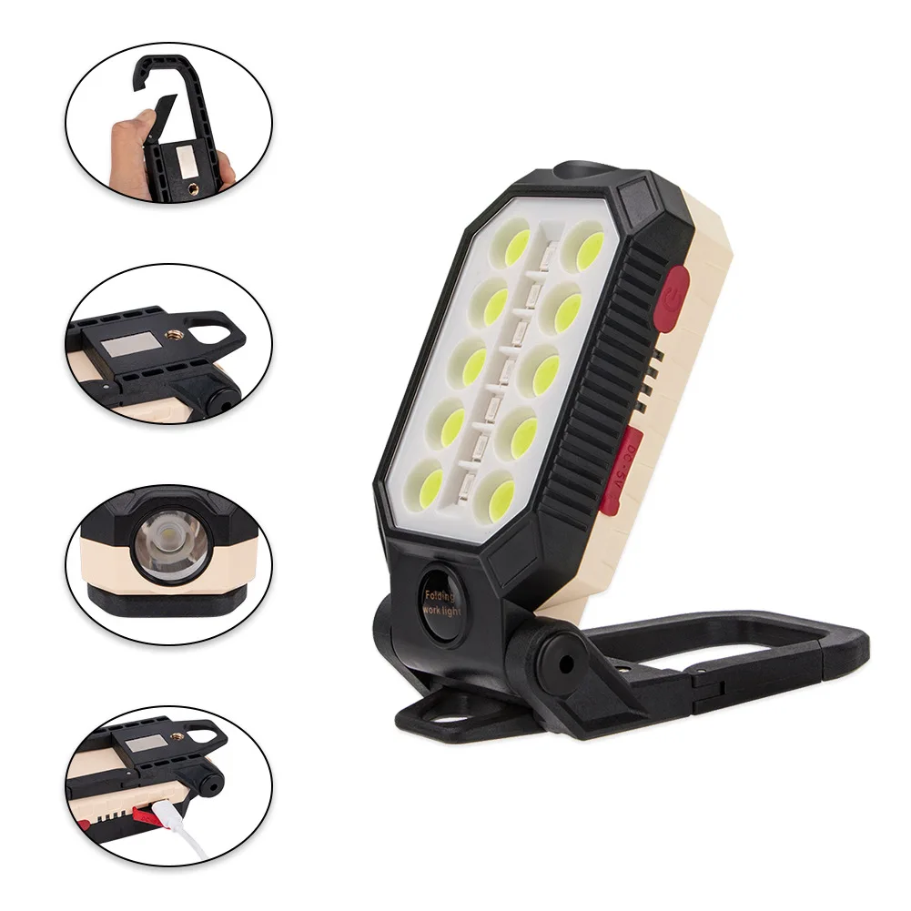 COB Work Light Portable LED Flashlight USB Rechargeable Adjustable Waterproof Camping Lantern Magnet Design with Power Display | Лампы и