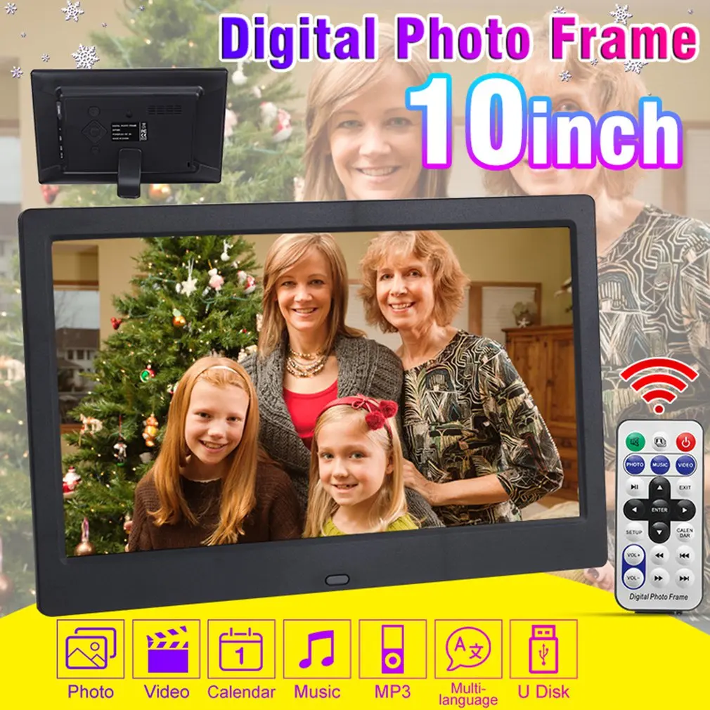 

10 Inch Digital Picture Frame Picture Mult-Media Player MP3 MP4 Alarm Clock HD Photo Frame 16:9 IPS Display Support USB SD Card