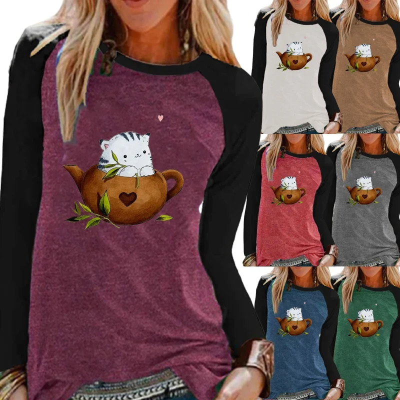 

Clothing for Women Fashion Printing Graphic Tee New Autumn and Winter Long Sleeve Round Neck Pullover Loose Casual T-shirt Tops