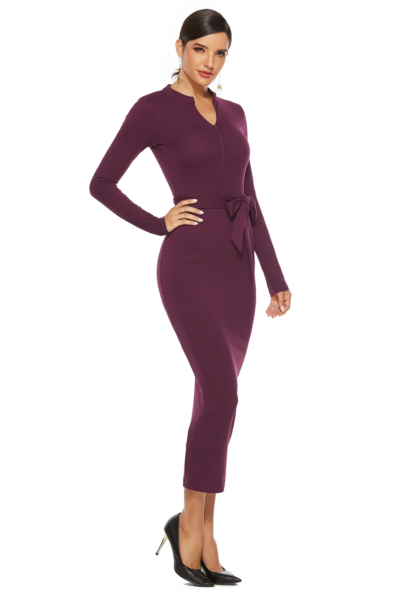 Осенне зимнее трикотажное платье свитер женские облегающие эластичные платья на