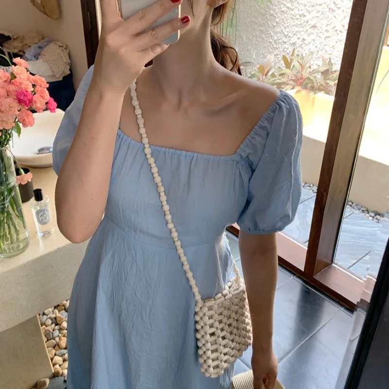 Женское платье с квадратным вырезом V-образным и пышными рукавами | Женская