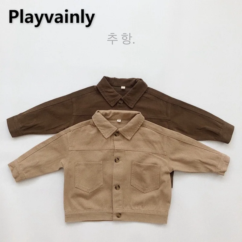 

2022 Korean Style Spring Kids Girls Boys Jacket Long Sleeves Stand Collar Retro Coat Children Thick Shirts Casual Outwear E1068
