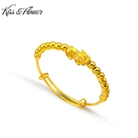 kissflower br12 fine jewelry wholesale fashion woman girl birthday wedding gift pixiu beads push pull 24kt gold bracelet bangle