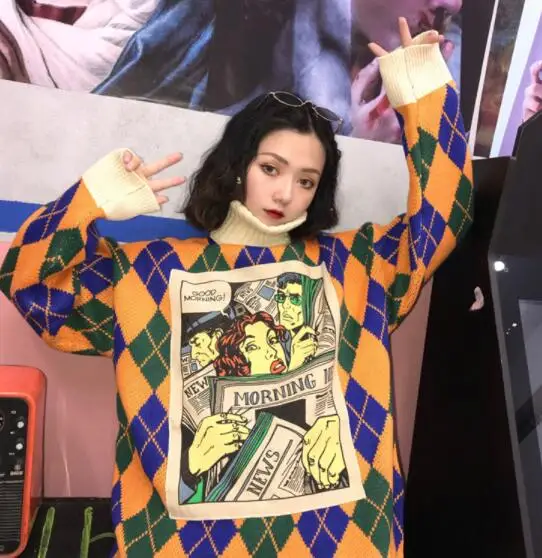 A16 парная одежда новинка толстый свитер с высоким воротником женский свободный