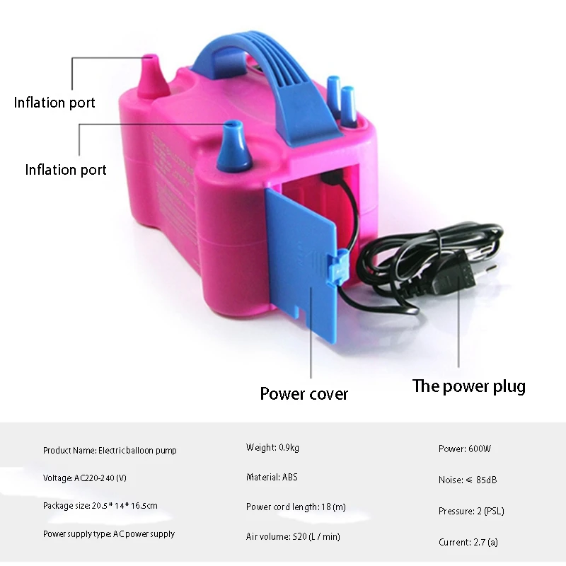 

Practical Portable Dual Nozzle Balloon Pump 110V 600W AC Inflatable Blower Pump Birthday Balloon Inflator for Decoration-US Plug