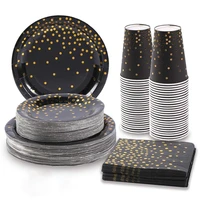 50pcslot bronzing paper cake tray paper cup set bronzing gold dot tableware tor tableware decoration for wedding birthday party