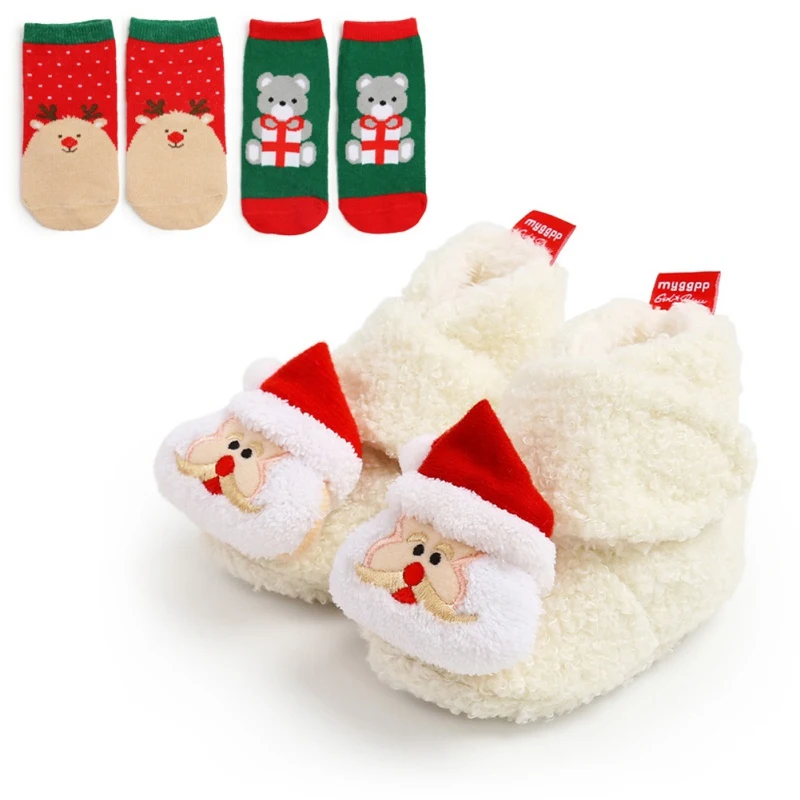 

Winter Baby First Walk Shoes Girl Boy Soft Anti-slip Shoes Christmas Deer Santa Claus Cute Baby Shoes 123