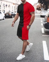mens sports suit t shirt shorts workout clothes 2 piece set of multicolor 3d red and black pattern short sleeved sportswear