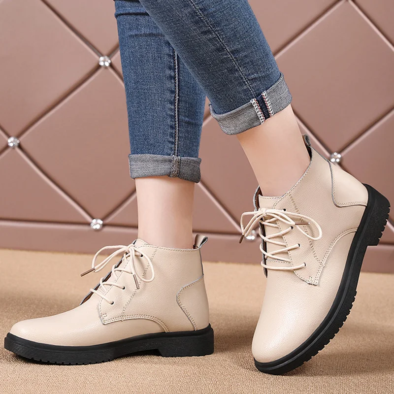 Классические Кожаные женские ботинки теплая плюшевая обувь Martin модные