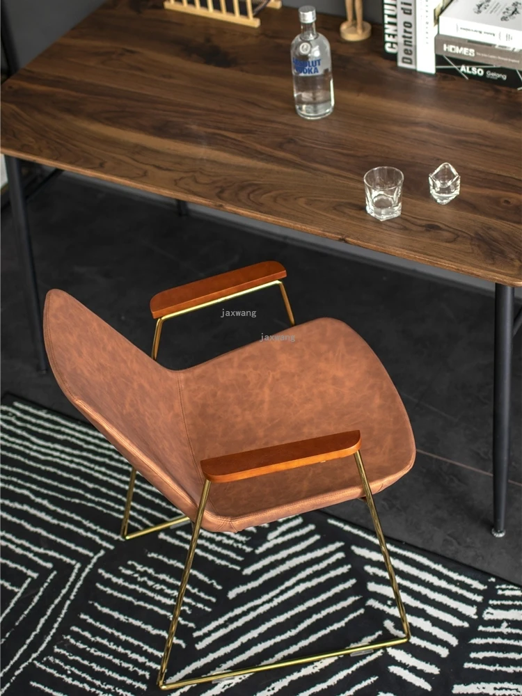 Nordic Luxury Dining Chair Italian Metal Leather Leisure Armrest Designer Simple Modern Computer Desk |