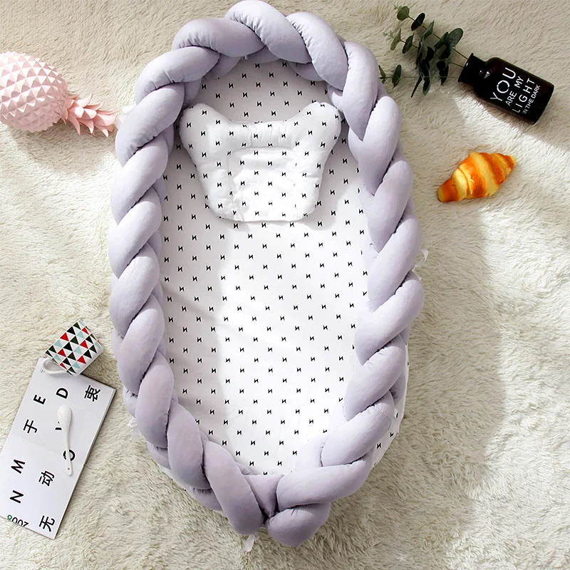

Cotton woven folding portable crib bed bionic removable and washable manual fence three-dimensional protective crib nursery baby