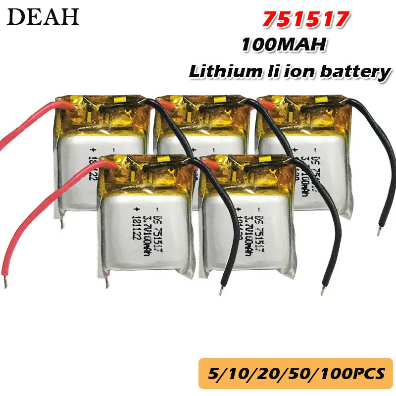 3 7 v 100mah 751517 перезаряжаемая батарея для Cheerson CX 10 CX10 CX12 JJ820 V646 V676 JJ810 RC вертолет